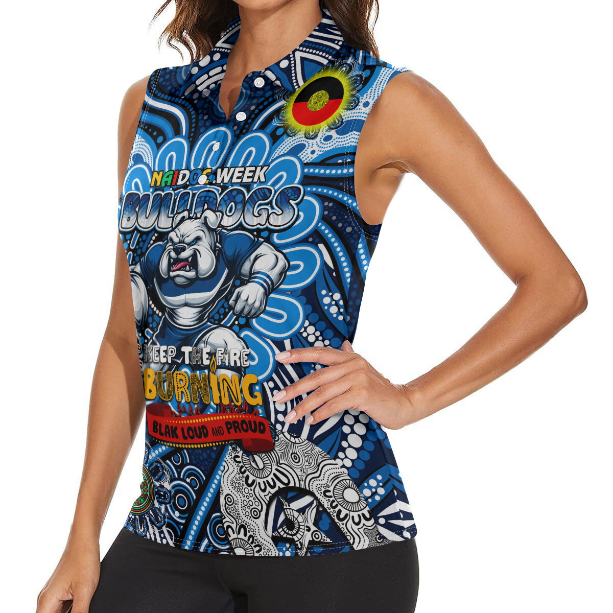 Custom NAIDOC Week 2024 Bulldogs Women Sleeveless Polo Shirt Mascot Rugby