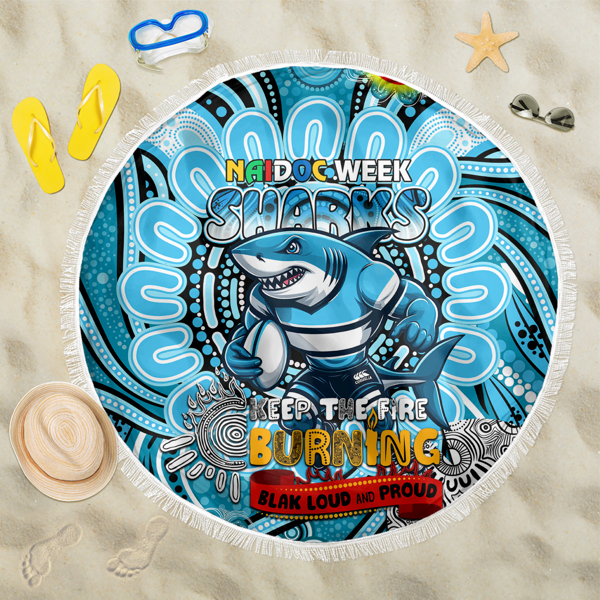 NAIDOC Week 2024 Sharks Beach Blanket Mascot Rugby