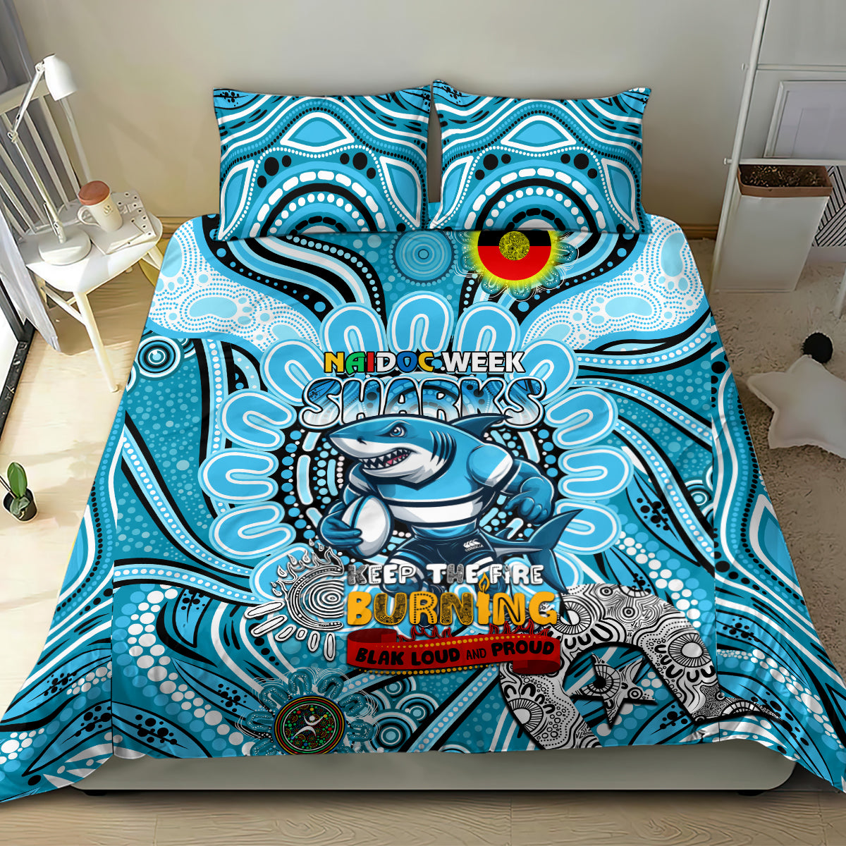 NAIDOC Week 2024 Sharks Bedding Set Mascot Rugby