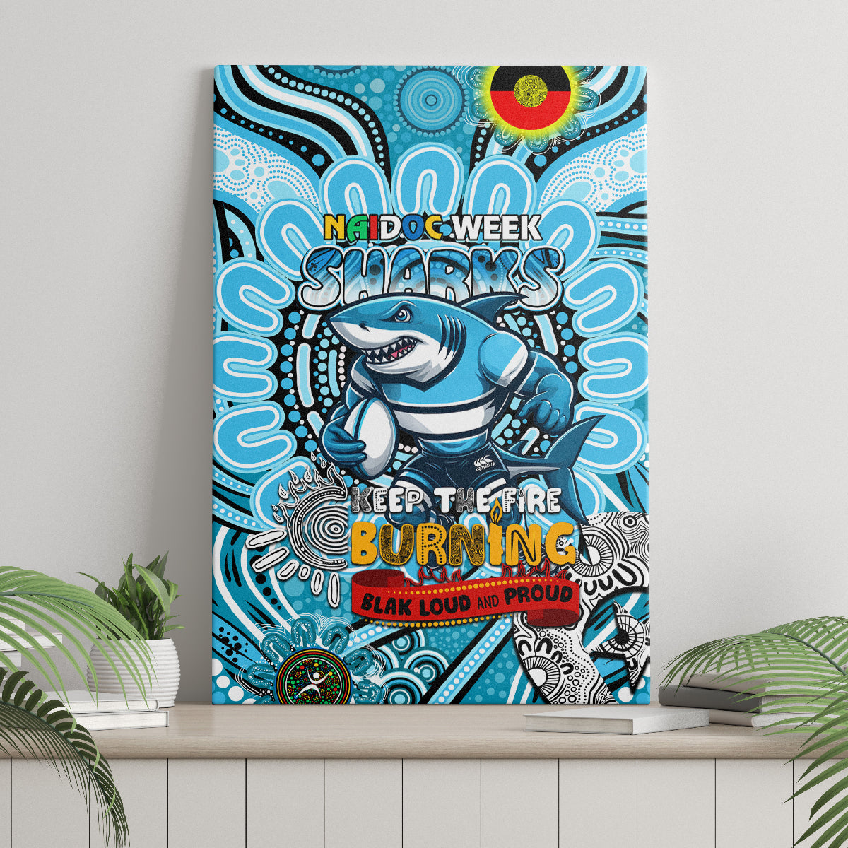 NAIDOC Week 2024 Sharks Canvas Wall Art Mascot Rugby