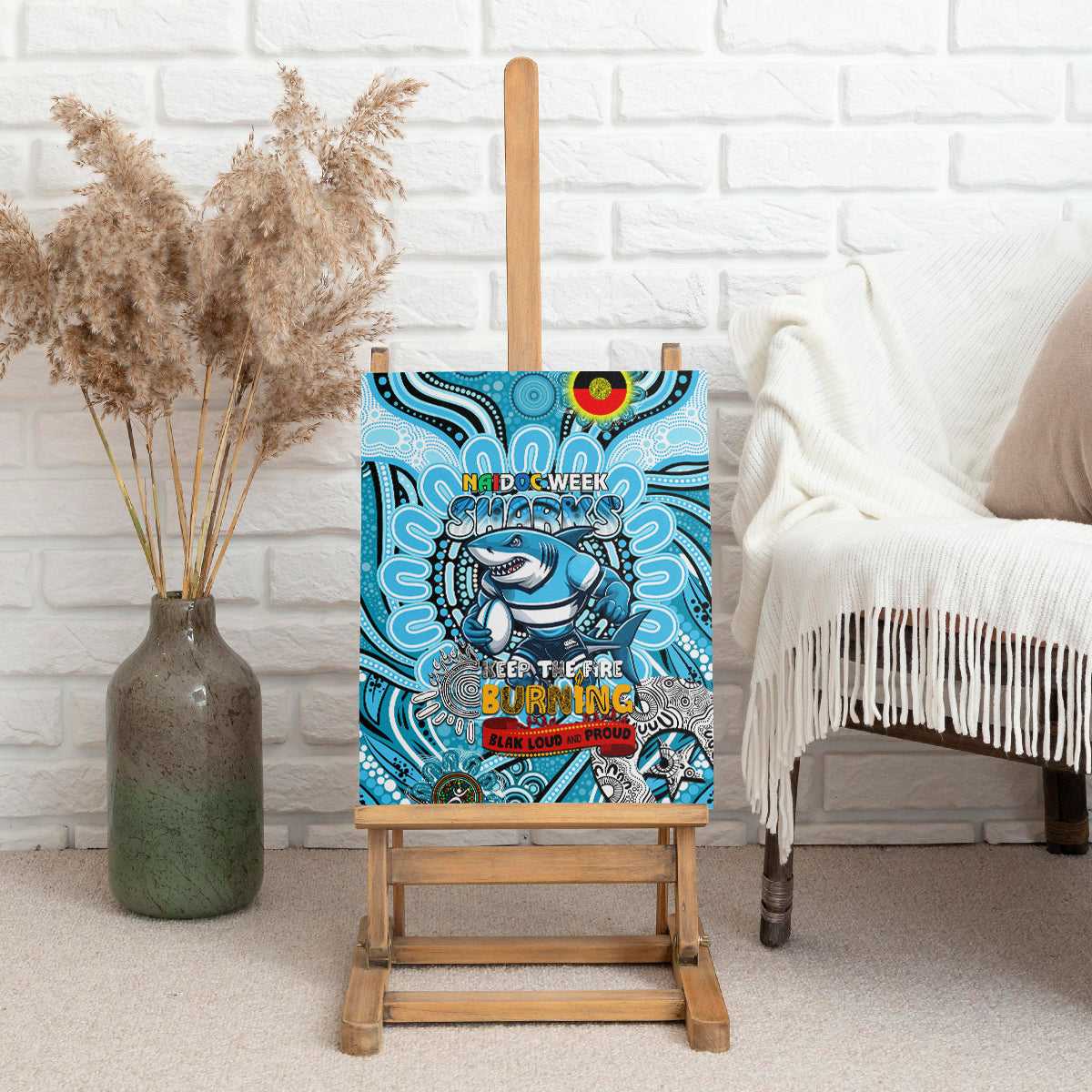 NAIDOC Week 2024 Sharks Canvas Wall Art Mascot Rugby