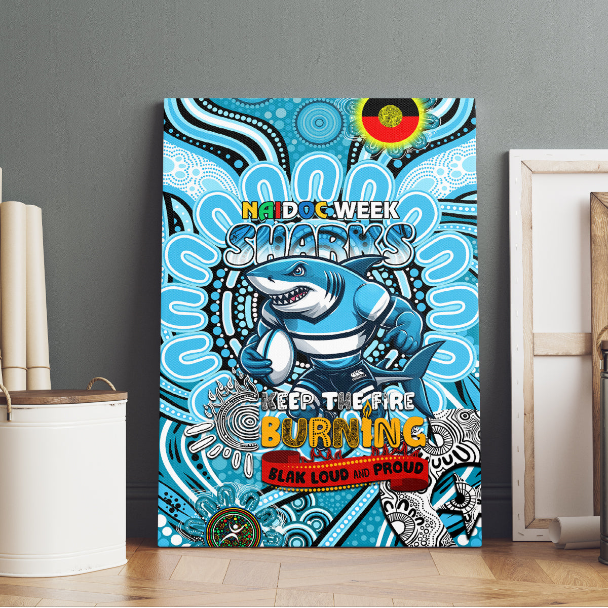 NAIDOC Week 2024 Sharks Canvas Wall Art Mascot Rugby