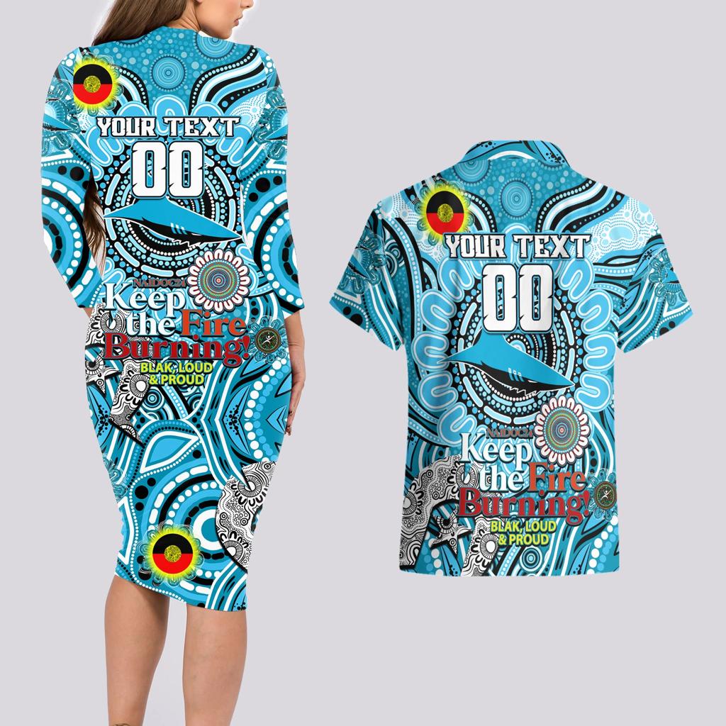 Custom NAIDOC Week 2024 Sharks Couples Matching Long Sleeve Bodycon Dress and Hawaiian Shirt Mascot Rugby
