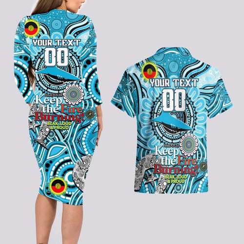 Custom NAIDOC Week 2024 Sharks Couples Matching Long Sleeve Bodycon Dress and Hawaiian Shirt Mascot Rugby