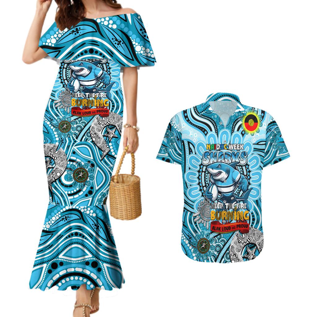 Custom NAIDOC Week 2024 Sharks Couples Matching Mermaid Dress and Hawaiian Shirt Mascot Rugby