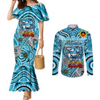 Custom NAIDOC Week 2024 Sharks Couples Matching Mermaid Dress and Long Sleeve Button Shirt Mascot Rugby