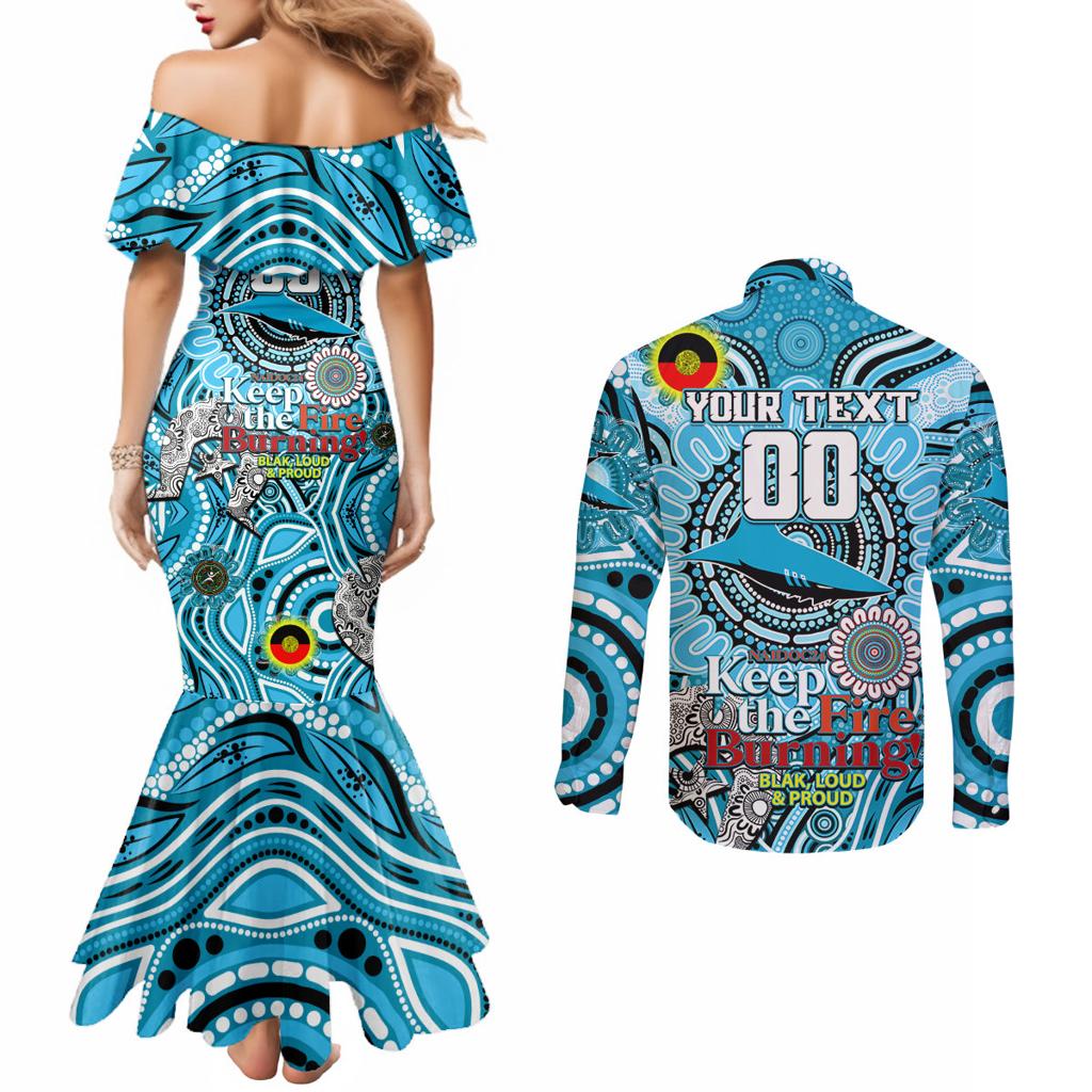 Custom NAIDOC Week 2024 Sharks Couples Matching Mermaid Dress and Long Sleeve Button Shirt Mascot Rugby