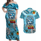 Custom NAIDOC Week 2024 Sharks Couples Matching Off Shoulder Maxi Dress and Hawaiian Shirt Mascot Rugby
