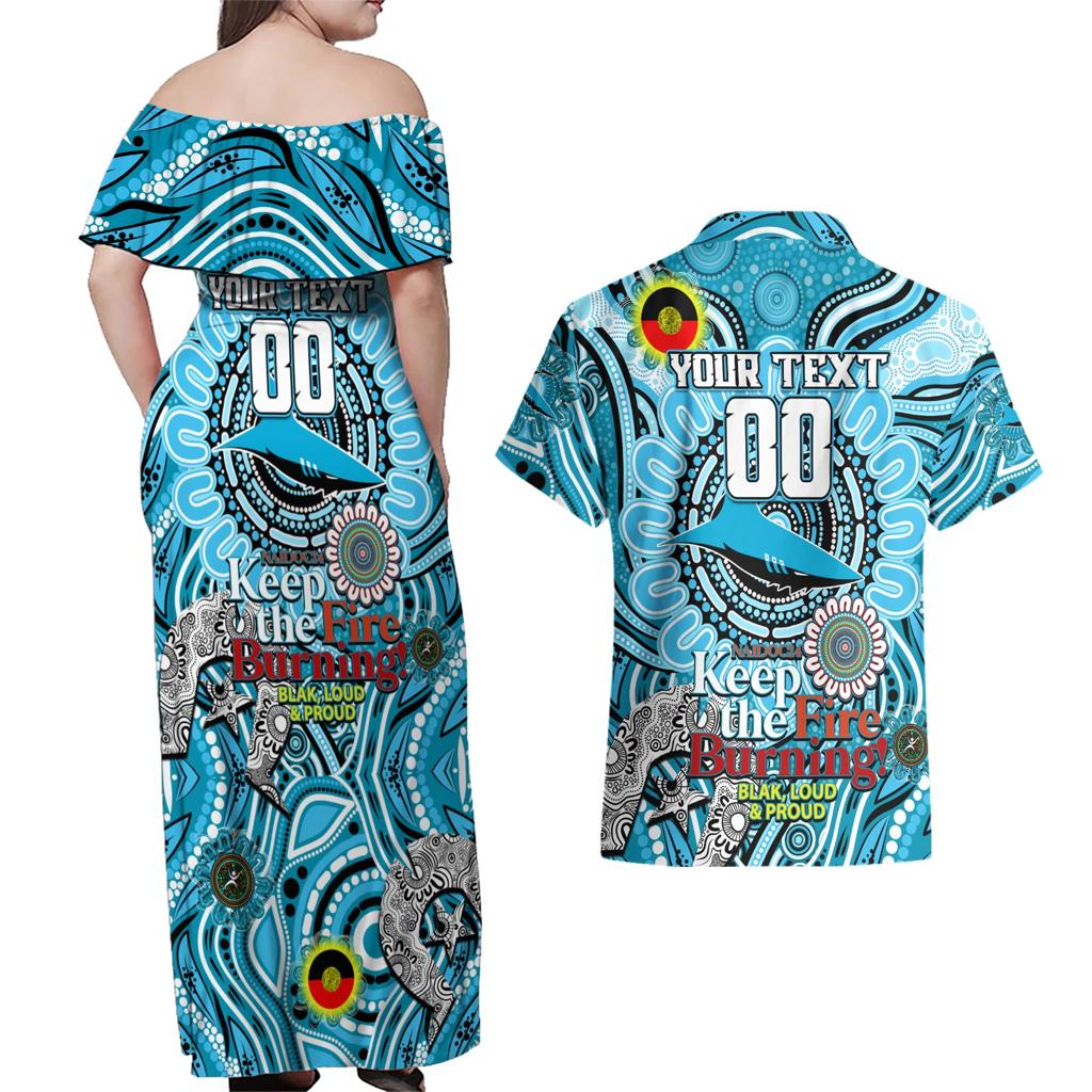 Custom NAIDOC Week 2024 Sharks Couples Matching Off Shoulder Maxi Dress and Hawaiian Shirt Mascot Rugby