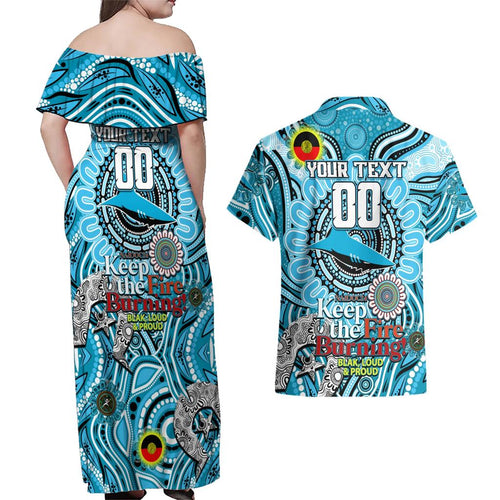 Custom NAIDOC Week 2024 Sharks Couples Matching Off Shoulder Maxi Dress and Hawaiian Shirt Mascot Rugby
