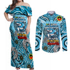 Custom NAIDOC Week 2024 Sharks Couples Matching Off Shoulder Maxi Dress and Long Sleeve Button Shirt Mascot Rugby