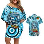 Custom NAIDOC Week 2024 Sharks Couples Matching Off Shoulder Short Dress and Hawaiian Shirt Mascot Rugby