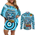 Custom NAIDOC Week 2024 Sharks Couples Matching Off Shoulder Short Dress and Long Sleeve Button Shirt Mascot Rugby
