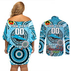 Custom NAIDOC Week 2024 Sharks Couples Matching Off Shoulder Short Dress and Long Sleeve Button Shirt Mascot Rugby