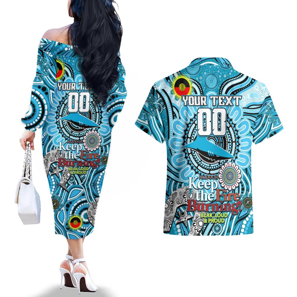 Custom NAIDOC Week 2024 Sharks Couples Matching Off The Shoulder Long Sleeve Dress and Hawaiian Shirt Mascot Rugby