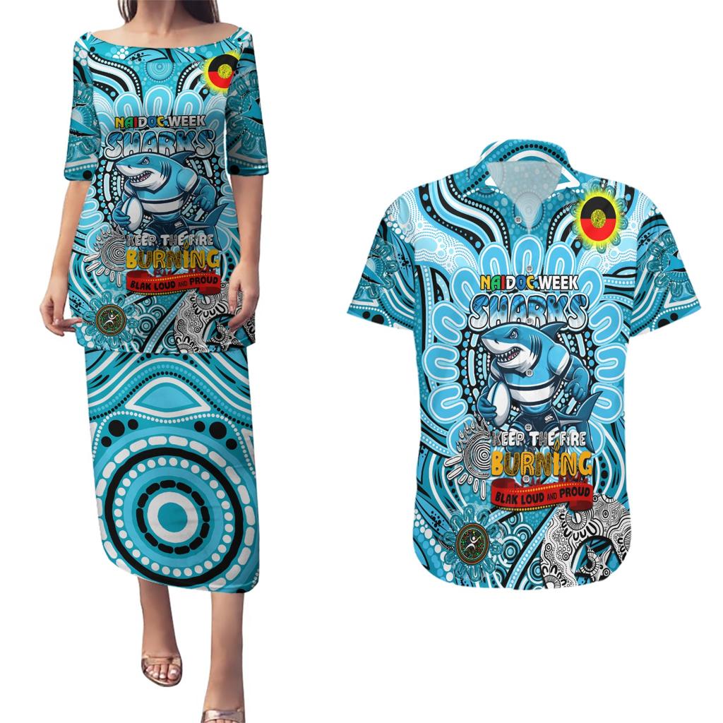 Custom NAIDOC Week 2024 Sharks Couples Matching Puletasi and Hawaiian Shirt Mascot Rugby