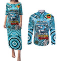 Custom NAIDOC Week 2024 Sharks Couples Matching Puletasi and Long Sleeve Button Shirt Mascot Rugby