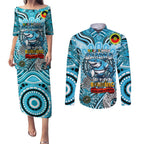 Custom NAIDOC Week 2024 Sharks Couples Matching Puletasi and Long Sleeve Button Shirt Mascot Rugby