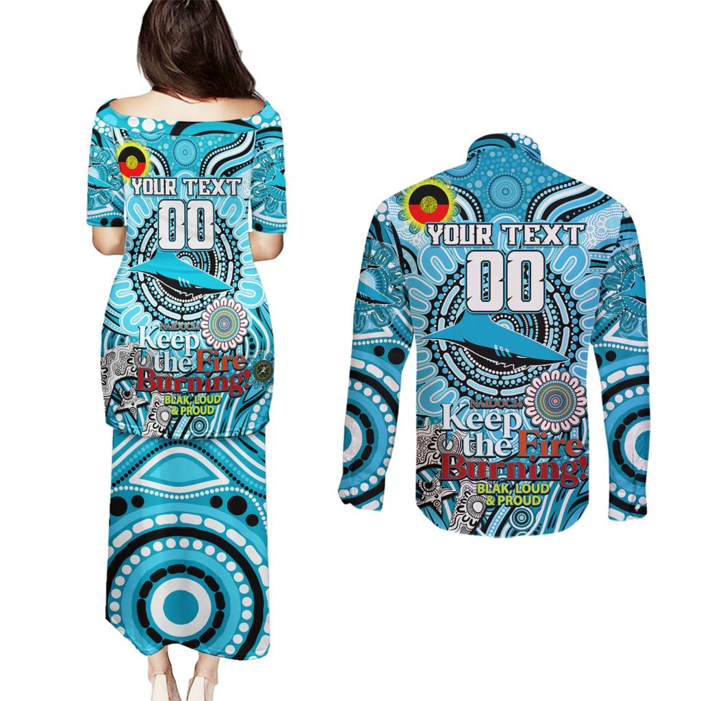 Custom NAIDOC Week 2024 Sharks Couples Matching Puletasi and Long Sleeve Button Shirt Mascot Rugby
