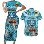 Custom NAIDOC Week 2024 Sharks Couples Matching Short Sleeve Bodycon Dress and Hawaiian Shirt Mascot Rugby