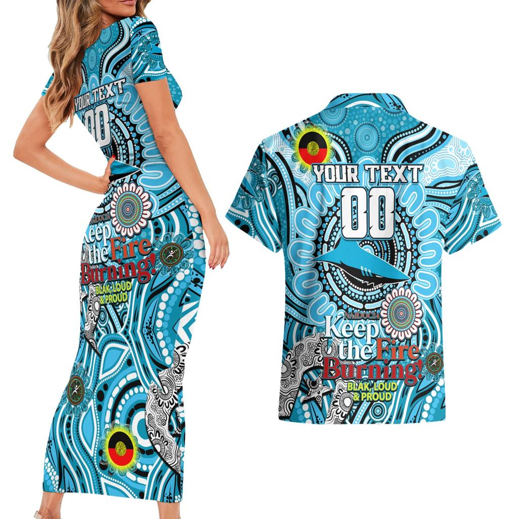 Custom NAIDOC Week 2024 Sharks Couples Matching Short Sleeve Bodycon Dress and Hawaiian Shirt Mascot Rugby