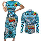 Custom NAIDOC Week 2024 Sharks Couples Matching Short Sleeve Bodycon Dress and Long Sleeve Button Shirt Mascot Rugby
