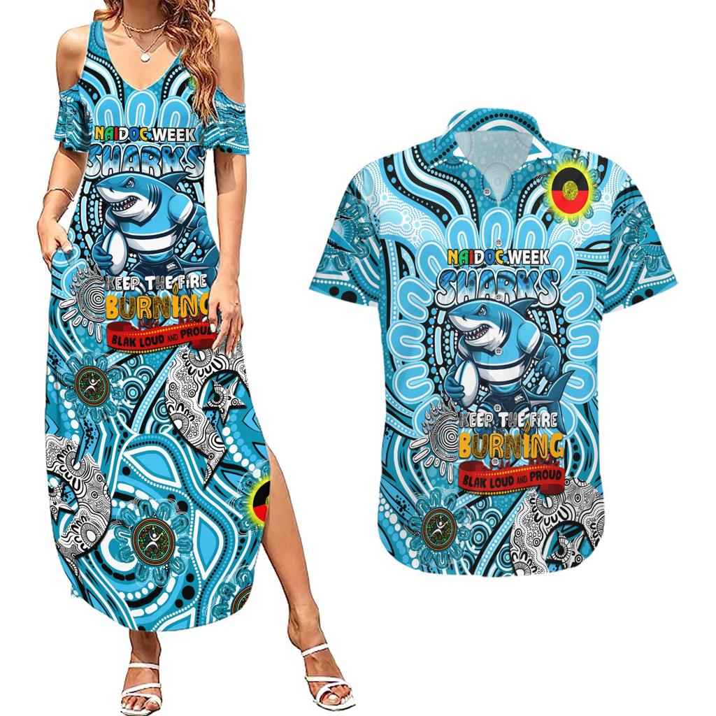 Custom NAIDOC Week 2024 Sharks Couples Matching Summer Maxi Dress and Hawaiian Shirt Mascot Rugby