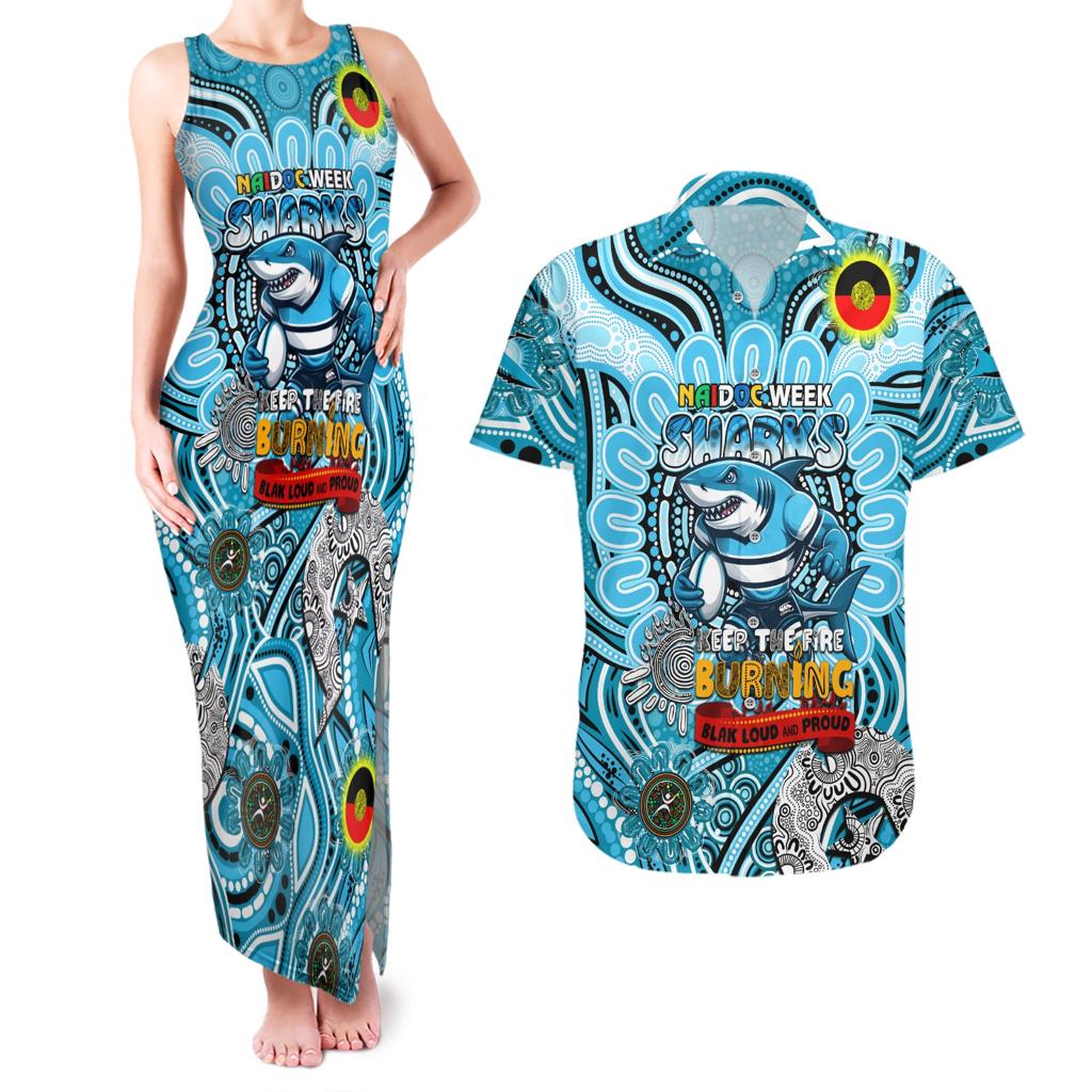 Custom NAIDOC Week 2024 Sharks Couples Matching Tank Maxi Dress and Hawaiian Shirt Mascot Rugby