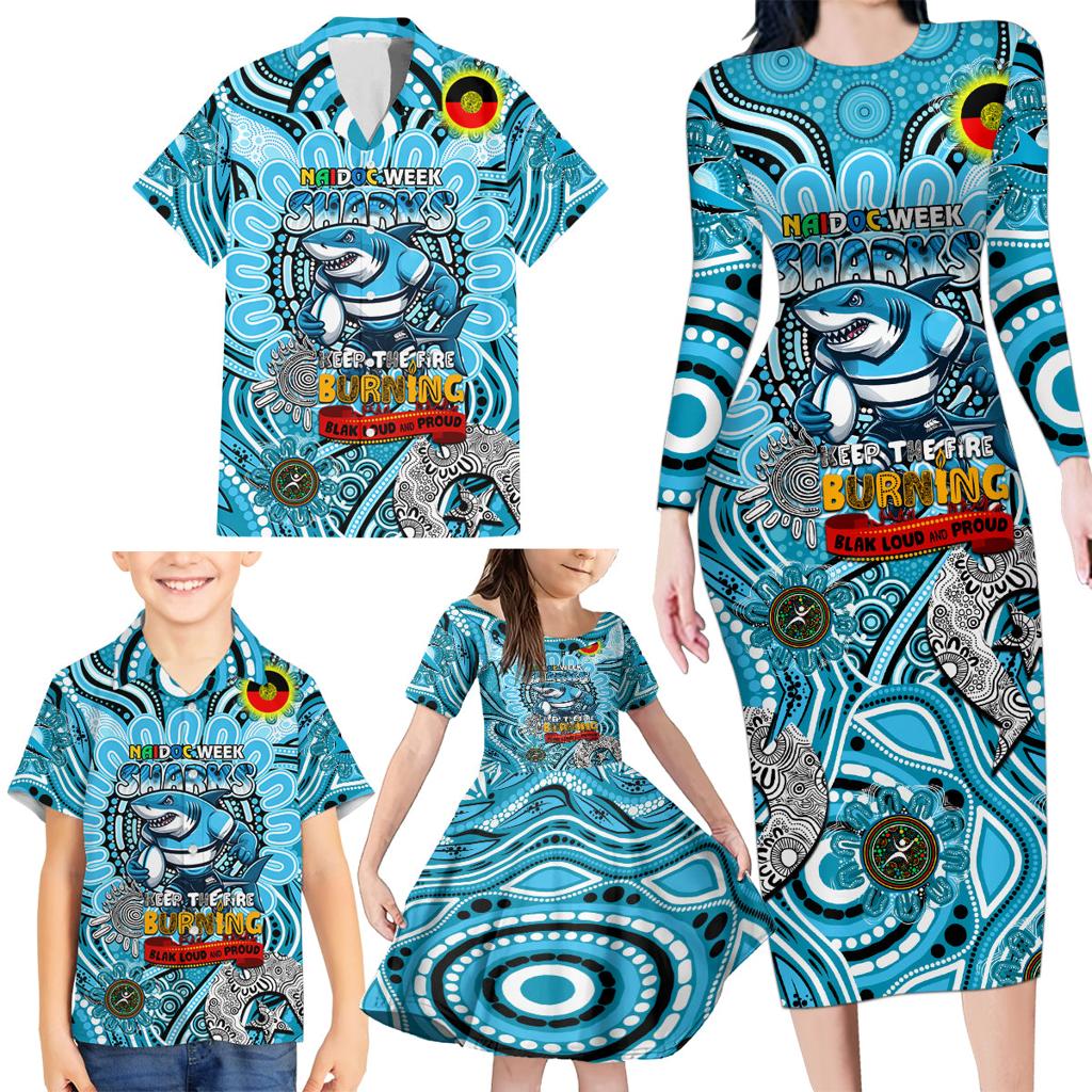 Custom NAIDOC Week 2024 Sharks Family Matching Long Sleeve Bodycon Dress and Hawaiian Shirt Mascot Rugby