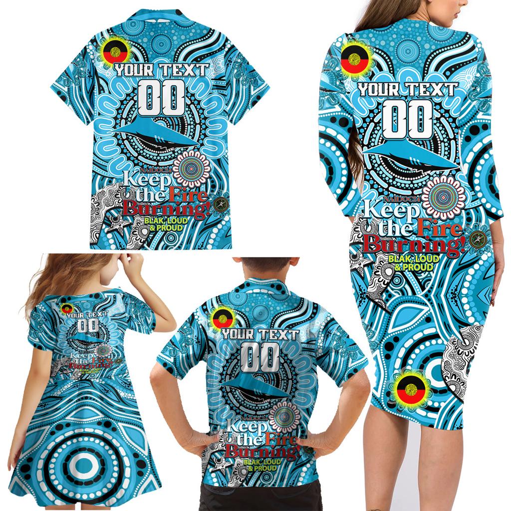 Custom NAIDOC Week 2024 Sharks Family Matching Long Sleeve Bodycon Dress and Hawaiian Shirt Mascot Rugby