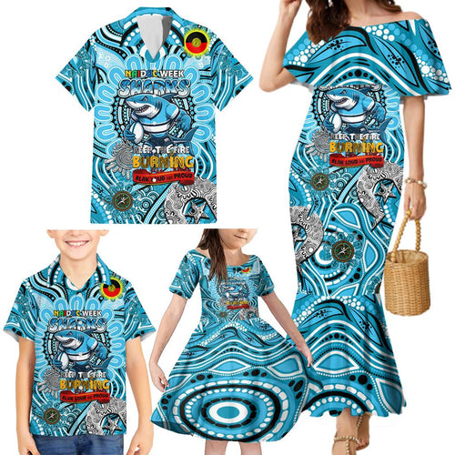 Custom NAIDOC Week 2024 Sharks Family Matching Mermaid Dress and Hawaiian Shirt Mascot Rugby