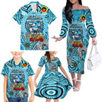 Custom NAIDOC Week 2024 Sharks Family Matching Off The Shoulder Long Sleeve Dress and Hawaiian Shirt Mascot Rugby