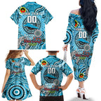 Custom NAIDOC Week 2024 Sharks Family Matching Off The Shoulder Long Sleeve Dress and Hawaiian Shirt Mascot Rugby