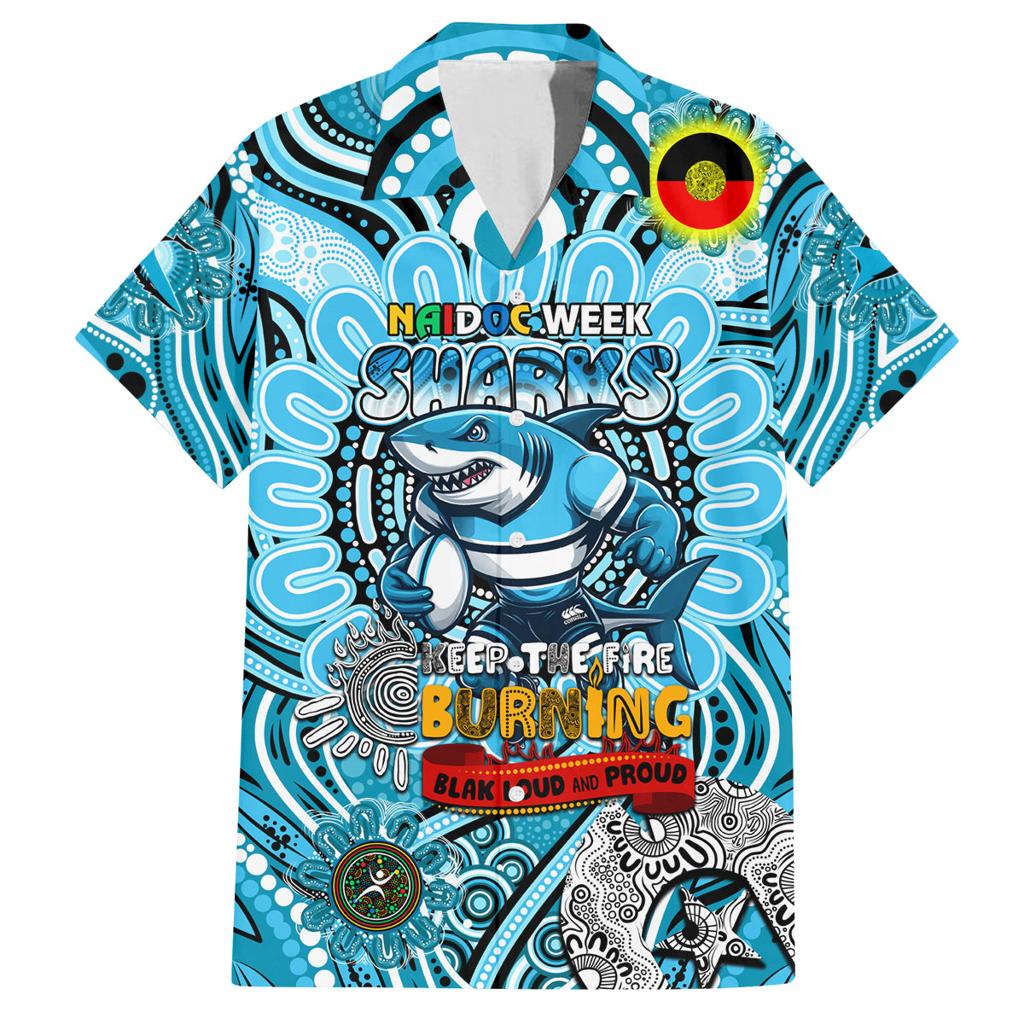 Custom NAIDOC Week 2024 Sharks Family Matching Off The Shoulder Long Sleeve Dress and Hawaiian Shirt Mascot Rugby