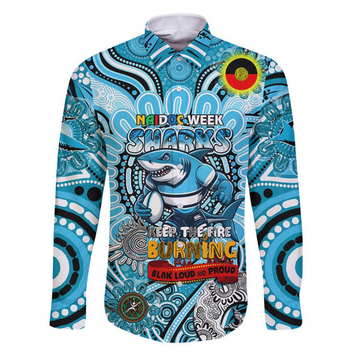 Custom NAIDOC Week 2024 Sharks Family Matching Off The Shoulder Long Sleeve Dress and Hawaiian Shirt Mascot Rugby