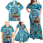 Custom NAIDOC Week 2024 Sharks Family Matching Off Shoulder Maxi Dress and Hawaiian Shirt Mascot Rugby