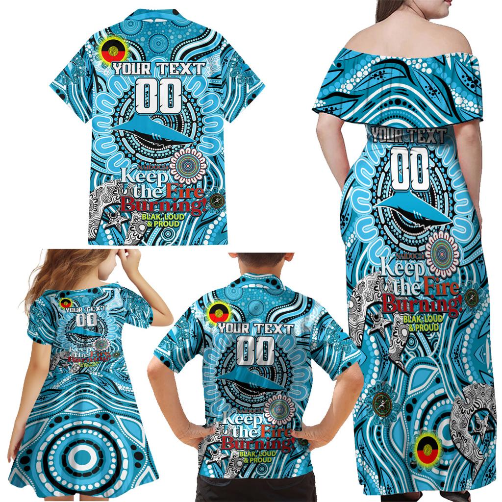 Custom NAIDOC Week 2024 Sharks Family Matching Off Shoulder Maxi Dress and Hawaiian Shirt Mascot Rugby