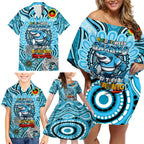 Custom NAIDOC Week 2024 Sharks Family Matching Off Shoulder Short Dress and Hawaiian Shirt Mascot Rugby