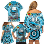 Custom NAIDOC Week 2024 Sharks Family Matching Off Shoulder Short Dress and Hawaiian Shirt Mascot Rugby