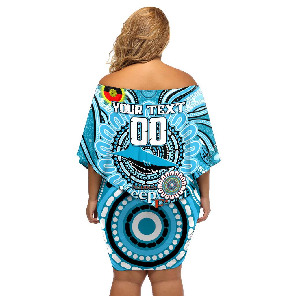Custom NAIDOC Week 2024 Sharks Family Matching Off Shoulder Short Dress and Hawaiian Shirt Mascot Rugby