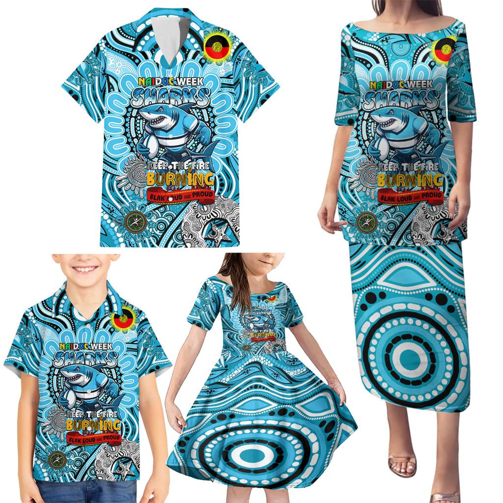 Custom NAIDOC Week 2024 Sharks Family Matching Puletasi and Hawaiian Shirt Mascot Rugby