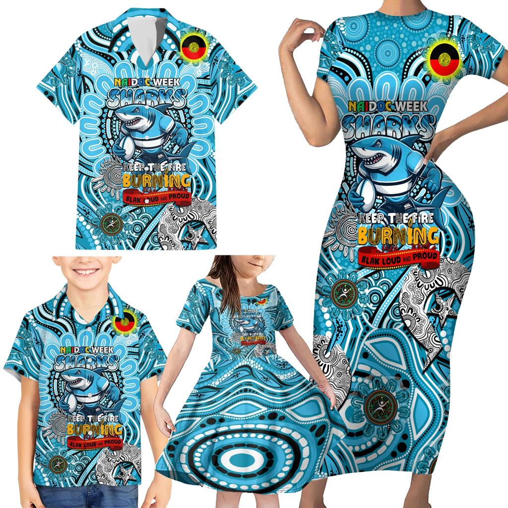 Custom NAIDOC Week 2024 Sharks Family Matching Short Sleeve Bodycon Dress and Hawaiian Shirt Mascot Rugby