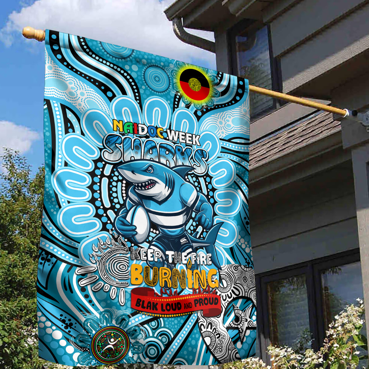 NAIDOC Week 2024 Sharks Garden Flag Mascot Rugby