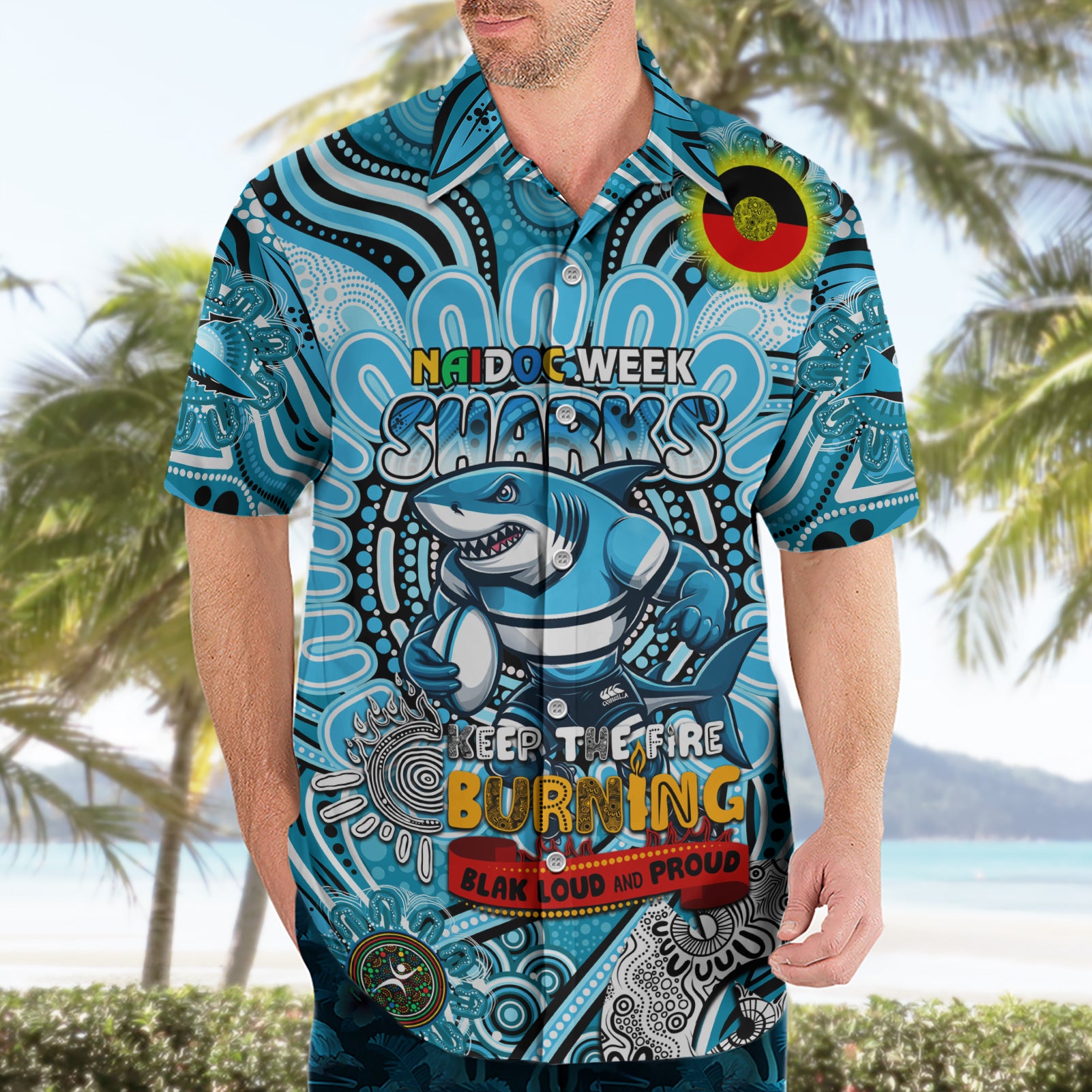 Custom NAIDOC Week 2024 Sharks Hawaiian Shirt Mascot Rugby
