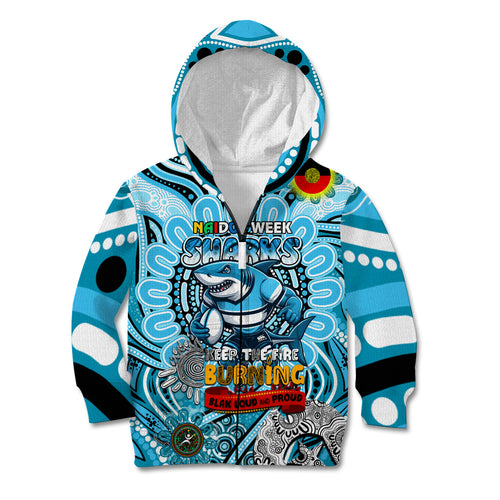 Custom NAIDOC Week 2024 Sharks Kid Hoodie Mascot Rugby