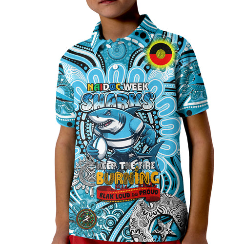 Custom NAIDOC Week 2024 Sharks Kid Polo Shirt Mascot Rugby