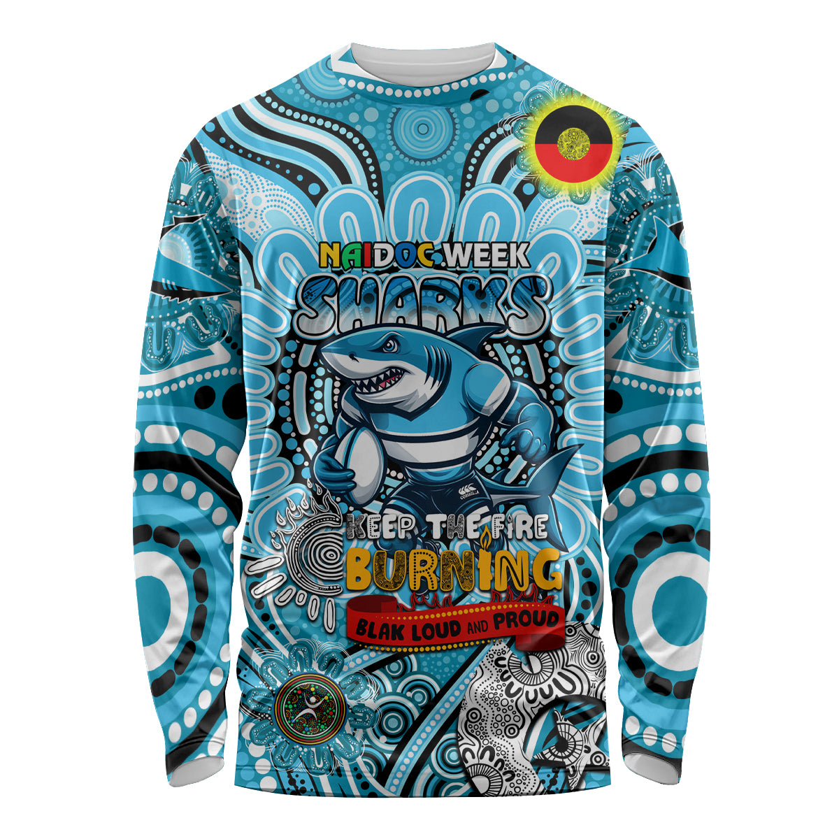 Custom NAIDOC Week 2024 Sharks Long Sleeve Shirt Mascot Rugby