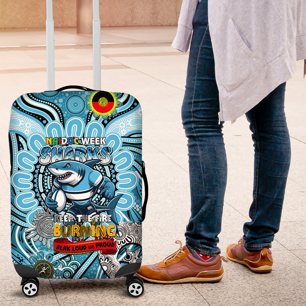 NAIDOC Week 2024 Sharks Luggage Cover Mascot Rugby