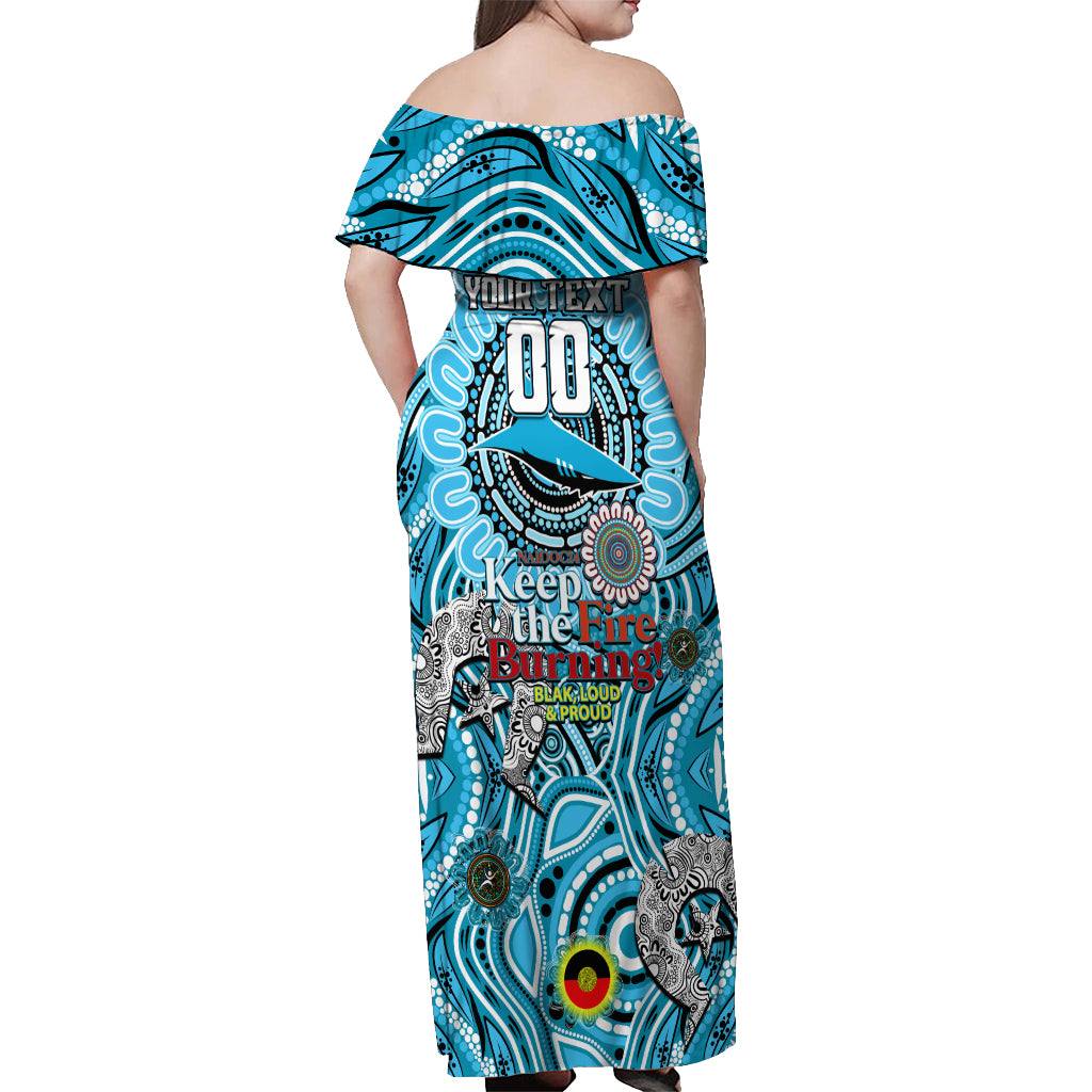 Custom NAIDOC Week 2024 Sharks Off Shoulder Maxi Dress Mascot Rugby