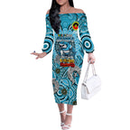 Custom NAIDOC Week 2024 Sharks Off The Shoulder Long Sleeve Dress Mascot Rugby